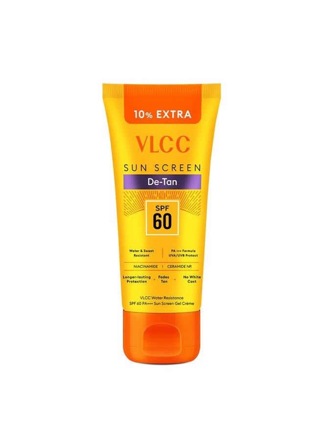 VLCC DeTan Water Resistant Sunscreen Gel Cream SPF 60 PA+++ |UVA & UVB Protection |Anti-Ageing, Moisturizing, Skin Hydration |Infused with Aloe Vera,Vitamin E, Niacinamide & Natural Extracts |Paraben-Free - Image 1